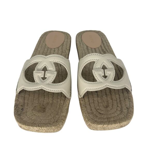 Gucci Carlos Interlocking GG Cut Out Leather Espadrille Slides 39 - Picture 6 of 16